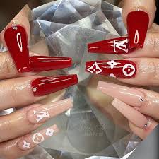 milo artist owner on instagram louisvuitton lv glow in the dark stickers from everydaynail2 dark pink nails red acrylic nails red nail designs
