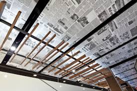 Newspaper Print Ceiling Design Design By Thoughtspace Ceiling Design Wooden Ceilings Ceiling Treatments