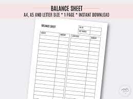 Balance Sheet Financial Tracker A4 A5 Letter Size Etsy Balance Sheet Lettering Letter Size