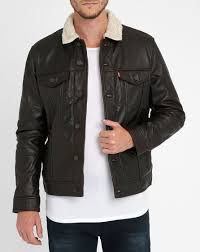 Brown Leather Sherpa Trucker Jacket Levi S Men Leather Jackets Brown Men Trucker Jacket Levis Trucker Jacket Men S Leather Jacket