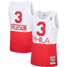 The philadelphia sixers retro mesh button front jersey from mitchell and ness is solid black with tan and white accents featured on the collar and the sleeve of the vintage mesh button jersey. Men S Philadelphia 76ers Allen Iverson Mitchell Ness White Hardwood Classics Authentic Jersey