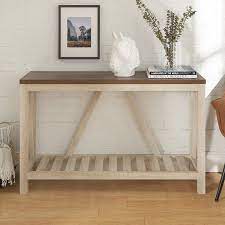 Manor Park Modern Farmhouse And Oak Console Table Dark Walnut White Oak Walmart Com Farmhouse Console Table Oak Console Table Farmhouse Entryway Table
