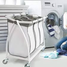 Shop wayfair for the best 3 section hamper. 34 4 W X 17 8 D X 33 H Seville Classics Premium 3 Bag Heavy Duty Tilt Laundry Hamper Sorter Cart White Home Laundry Storage Organization Urbytus Com