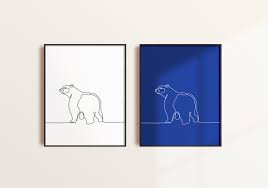 Printable Wall Art Polar Bear One Line Drawing Poster Set Navy Blue White Printable Wall Art Wall Printables Line Drawing