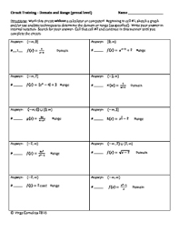 Printable in convenient pdf format. Circuit Training Domain And Range Precalculus Level Tpt