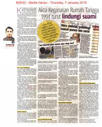 Akta keganasan rumah tangga bertujuan melindungi wanita daripada penjenayah, bukan untuk meruntuhkan institusi kekeluargaan. Bh7 1 16 Akta Keganasan Rumah Tangga 1994 Turut Lindungi Suami Jpg