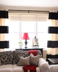 Diy Striped Drapes Very Cool Love The Black And White With Pops Of Unexpected Color Black And White Living Room Curtains Living Room Traditional Family Rooms