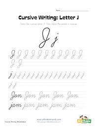 In english cursive usually refers to letters joined together: Cursive Writing Worksheet Letter J All Kids Network
