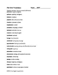 Found worksheet you are looking for? The Giver Vocabulary And Answer Key By The English Teacher S Pet