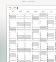 2021 Yearly Wall Calendar Printable Wall Planner 2021 Grey Etsy In 2020 Wall Printables Wall Calendar Calendar Printables