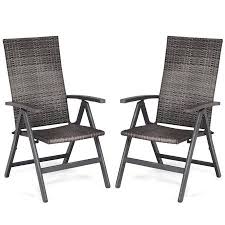 Costway 2 Pcs Rattan Folding Reclining Chairs Outdoor Wicker Portable Chairs Armrest Walmart Com Patio Dining Chairs Outdoor Wicker Outdoor Chairs