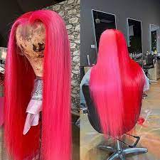 Peruvian Hair Half Pink And Half Fuchsia Color Lace Front Wig Wig Hairstyles Front Lace Wigs Human Hair Color Lace Front Wig