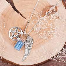 Http Gemdivine Com Doreenbeads Handmade Movie Supernatural Pentacle Angel Wings Wishing Bottle Silver Necklace Silver Pendant Necklace Silver Plated Necklace