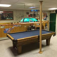 Basement Poles Often Conflict With Pool Table Space Pole Wrap Is An Excellent Solution For These Si Finishing Basement Basement Poles Basement Transformations