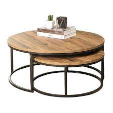 All come with tempered, clear glass tops and strong solid oak legs. Amazon Com Round Small Coffee Table Nesting Table Wood And Metal Side Table Set Of 2 Sofa Table Center Tables Living Room 70cm Large And 55cm Small Furniture Decor