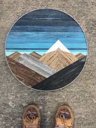 Reclaimed wood mountain wall art. Reclaimed Wood Mountain Circle Wood Wall Art Diy Mountain Wood Wall Art Wood Lath Art