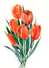 Peach Colors Tulip Flowers Tulips Art Tulips Painting Original One Of A Kind Watercolor Art Floral Painting Orange Tulips Orange Tulips Art Tulip Painting Watercolor Tulips