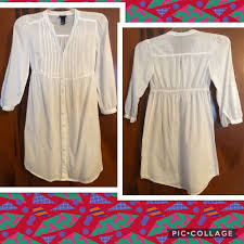 Womens Lightweight H M Button Down White Blouse Tunic Coverup Ebay How To Roll Sleeves Tunic Blouse H M Women
