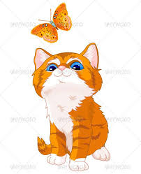 Kitten Looking At A Butterfly Cats Illustration Cartoon Animals Cat Art