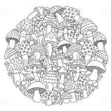 It is perfect for grown up children since there is a lot to color in this one. Circle Shape Pattern With Fantasy Mushrooms For Coloring Book Black Pattern Coloring Pages Coloring Books Cute Coloring Pages