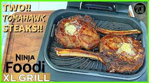 Remove them from the air fryer and let sit at least 3 minutes before cutting. Ninja Foodi Xl Grill Tomahawk Ribeye Steaks We Max This Grill Out Ninja Foodi Xl Grill Recipes Youtub Cooking Ribeye Steak Grilling Recipes Ribeye Steak