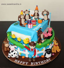 Baby Boy 1st Birthday Cake Cartoon Images Nursery Rhymes 5 Little Monkeys And Old Mcdonald Farm Theme Cake For Boy S 1st Birthday At Pune Cartoon Birthday Cake 1st Boy Birthday 1st Birthday Themes