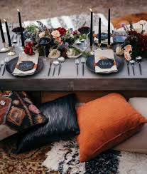 The Colors Of This Rich Summer Solstice Wedding Tablescape Are Breathtaking Summer Wed Wedding Table Decorations Fall Dinner Party Table Setting Inspiration