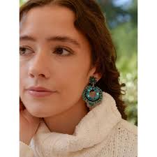 My Doris Blue Peacock Round Beaded Earrings