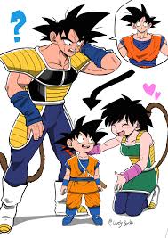 bardock, gine, son goku, dragon ball, dragon ball daima, dragon ball super,  highres, 1girl, 2boys, armor, black eyes, black hair, breasts, closed eyes,  dougi, facial scar, father and son, lovelybada, monkey tail,