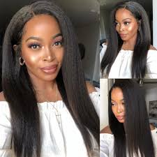 Amazon.com : Kinky Straight Lace Front Wigs Yaki Straight Synthetic Lace  Front Wigs for Black Women 150% Density Transparent T Part Lace Front Wigs  Natural Color with Baby Hair(Side Part) 28 Inch :
