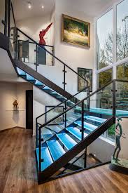 A slanting frosted glass roof can be seen over the stairs with metal. 75 Beautiful Glass Staircase Pictures Ideas June 2021 Houzz