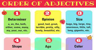 Good, easy, ten, brand, part, first, well, north, short, badly, left, second. Adjective Order Pengertian Adjective Order Beserta Contoh Dalam Kalimat Bahasa Inggris Tutorialbahasainggris Co Id