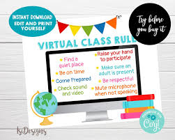 Editable Virtual Class Rules Instant Download Back To School Distance Learning Virtual Class Class Rules Virtual Classrooms