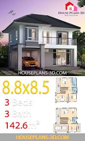 3 bedroom house design with floor plan. House Design 8 8x8 5 With 3 Bedrooms House Plans 3d House Plans 3d Small House Design Plans Duplex House Design