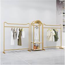 Black And Gold Clothes Rail Clothing Store Display Stand Golden Iron Clothing Store Displays Hanging Clothes Racks Clothing Rack