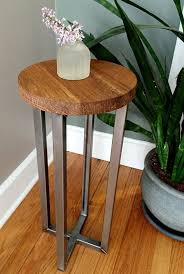 Round Side End Table With Reclaimed Wood Industrial Steel Etsy In 2020 Round Wood Side Table Metal Furniture Wood Accent Table