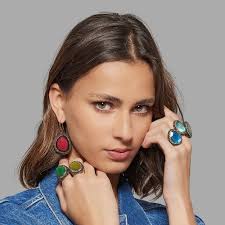 Boucles d'oreilles pendantes pierre rose (plaqué or), HO