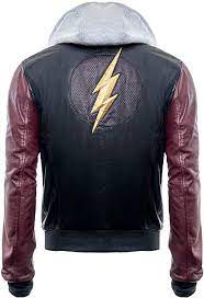 Justice League Barry Allen Flash Leather Jacket With Fleece Hood Leather Jacket With Hood Leather Hoodie Leather Jackets Online