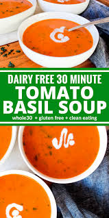 30 Minute Dairy Free Tomato Basil Soup Recipe Dairy Free Soup Tomato Basil Soup Tomato Basil Soup Recipe