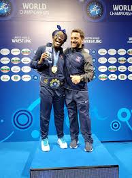 Black woman to win wrestling gold : Tamyra Mariama Mensah Stock Facebook
