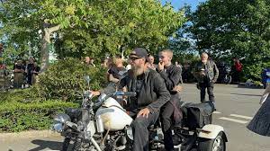 Josh Duff has arrived, as more and more bikers also turn up to accompany  him to the prom.