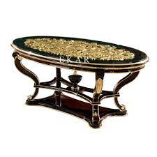 Glass, oval kitchen & dining room tables : Luxury Golden Carving Oval Shaped Glass Top Dining Table