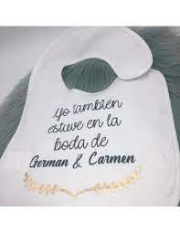 Tejido de algodón por la parte delantera y plástico por la parte posterior para evitar el. Babero Personalizado Para Bodas Original