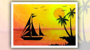 It was made with the simple brush strokes and blending just like the sunset was made. How To Draw Ship In The Sea Sunset Scenery Drawing For Beginners Nature Art Painting Diy Art Painting Art Drawings Simple