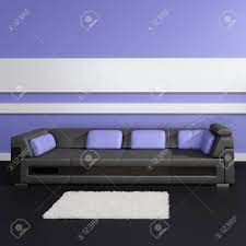 The key to coordinating two large floral pieces is balancing the design so your room doesn't look. Modern Design Interior With Black Sofa And Purple Pillows Stock Photo Picture And Royalty Free Image Image 19751471