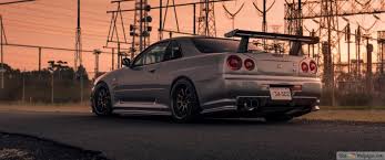Grey nissan skyline gt-r r34 4K wallpaper download