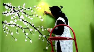 Ambesonne cherry blossom curtains, spring nature inspired doodle style gardening plants far, window treatments 2 panel set for living room bedroom decor, 56 x 63, coral white (set of 2) by east urban home. Cherry Blossom Flower Green Wall Painting Babita Keshan Youtube