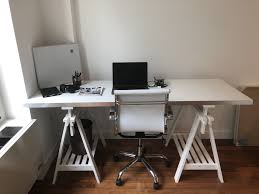 Ikea Desk Hack With White Finnvard Trestle Legs And A Hallestad Countertop Wayfair White Alexandro Desk Cha Ikea Office Furniture Furniture Hacks Ikea Office