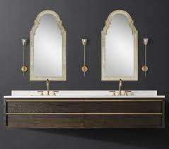 Trough bathroom sink with two faucets. The Luxury Look Of High End Bathroom Vanities