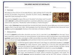 The Sweet History Of Chocolate Reading Comprehension Text Reading Comprehension Texts Reading Comprehension History Of Chocolate